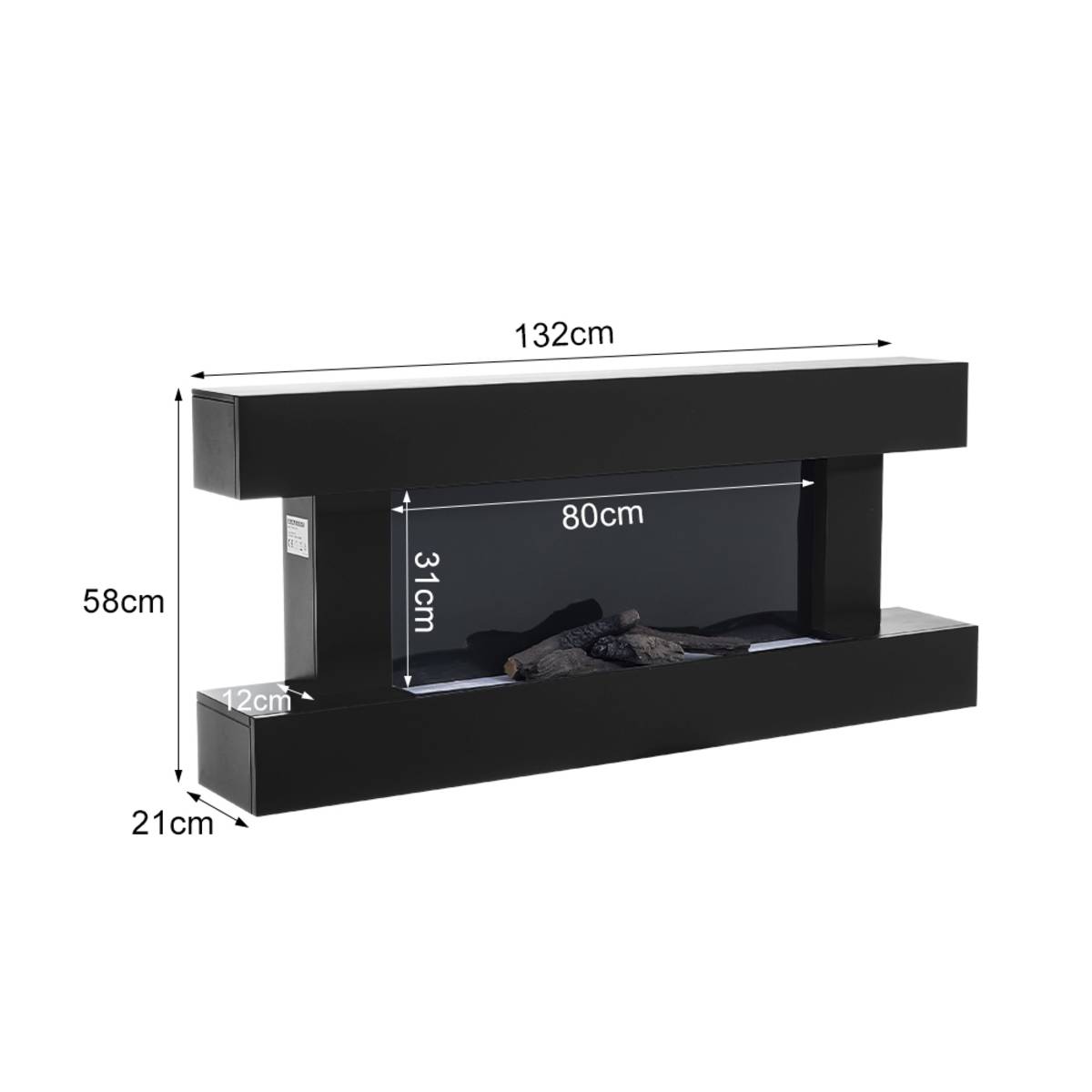 Living and Home 52 Inch Wall Mounted Electric Fireplace Remote Wi-Fi - Black - Image 6