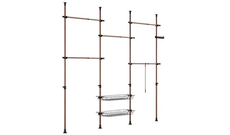 SoBuy 2 Metal Basket Hanging Rail Adjustable Clothes Rack - Brown