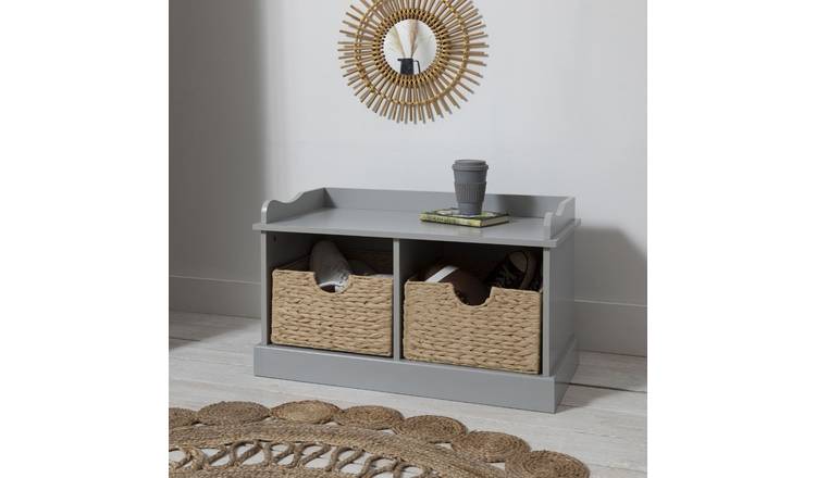 Noa & Nani Stockholm Storage Bench With 2 Brown Baskets - Silk Grey