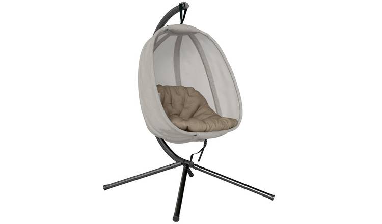 Outsunny Foldable Garden Egg Swing Chair with Side Pocket - Khaki