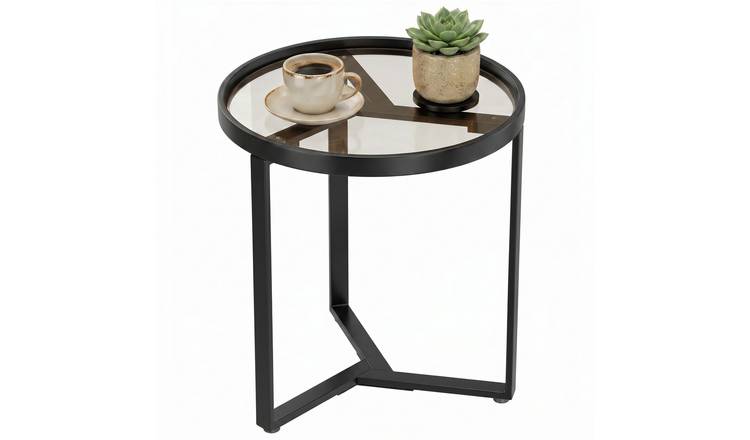 HOMCOM Round Side Table with Tempered Glass Top - Black