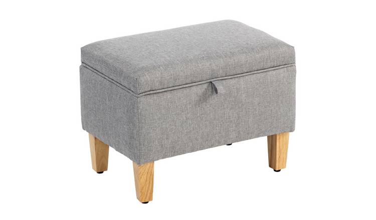 HOMCOM 16L Linen Storage Ottoman Padded Footstool with Legs - Light Grey