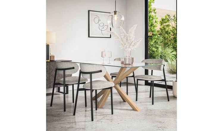Furniture Online Etta Glass Dining Table & 6 Myla Grey Chairs