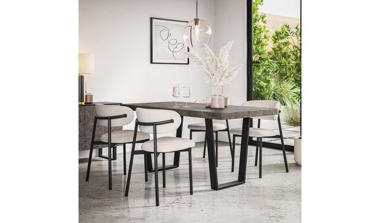 Furniture Online Aria Concrete Effect Dining Table & 6 Myla Beige Chairs