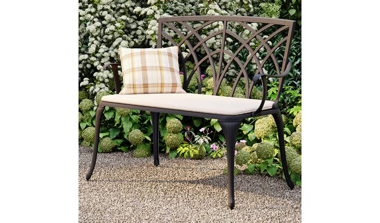 Charles Bentley Metal Cast Aluminium 2 Seater Garden Patio Bench Seat