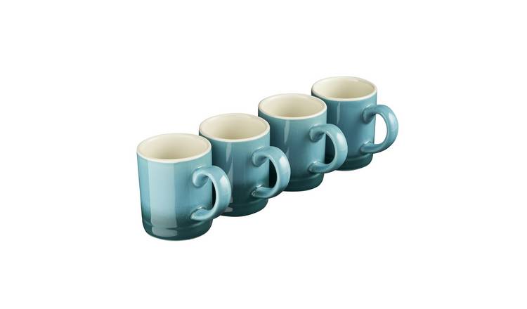 Cooks Professional Set of 4 Mini Stoneware Espresso Coffee Cups 100ml - Teal