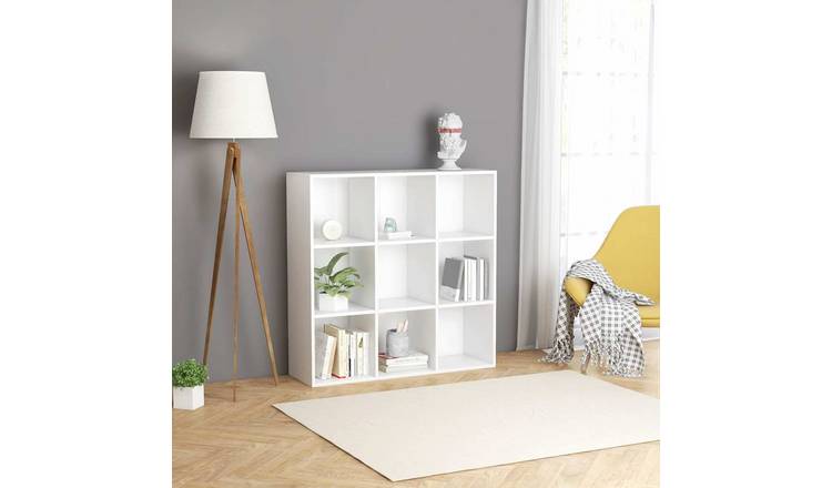 Walplus 9 Compartment Engineered Wood Book Cabinet - White - 98 x 29 x 97.5 cm