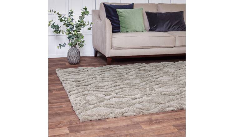Mega Flooring Beige Shaggy Geometric Rug - 120 x 170cm