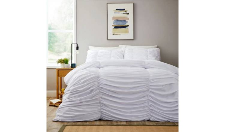 New Edge Blinds Ruched White Duvet Set - Super King