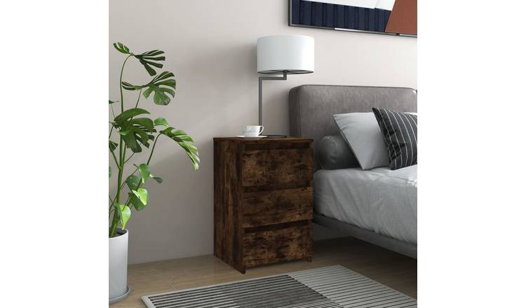 Walplus 3 Drawer Engineered Wood Bed Cabinet - Dark Oak - 40 x 35 x 62.5 cm