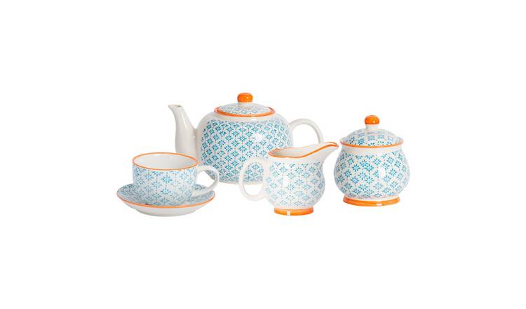 Nicola Spring 15 Piece Hand-Printed Tea Set - Blue