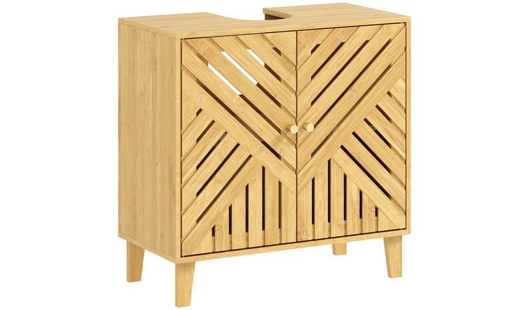 HOMCOM Bamboo Freestanding Under Sink Bathroom Cabinet - Natural Wood