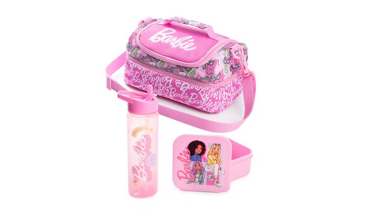 Barbie Kids Girls Lunch Bag Bottle and Snack Pot - Pink
