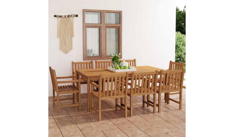Walplus 9 Piece Solid Teak Wood Garden Dining Set - Brown - 200 x 100 cm