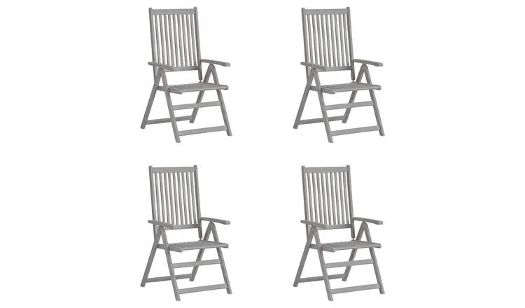 Walplus 4 Piece Acacia Wood Garden Reclining Chairs - Grey - 57 x 69 x 110 cm