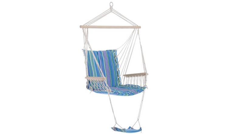 Outsunny Hanging Rope Chair with Soft Padded Seat - Blue Stripe