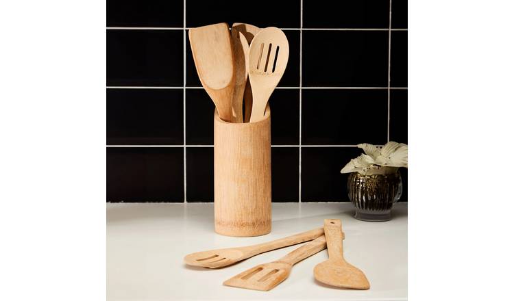 Orsina Aleki 6 Piece Bamboo Kitchen Tool Set with Holder – Natural