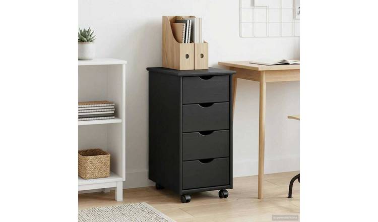 Walplus 4 Drawer Solid Pine Rolling Cabinet - Grey - 34 x 39 x 65.5 cm