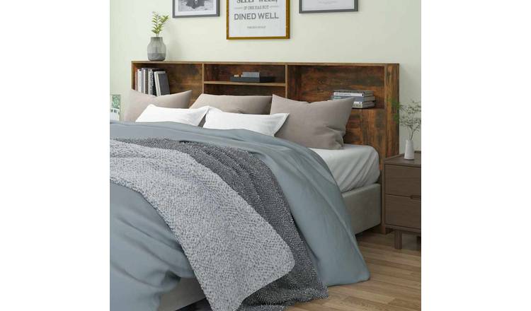 Walplus Engineered Wood Headboard Cabinet - Dark Oak - 220 x 19 x 103.5 cm