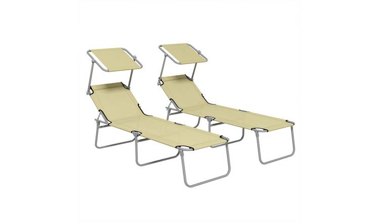 Outsunny Oxford Fabric Foldable Reclining Garden Sun Lounger - Beige