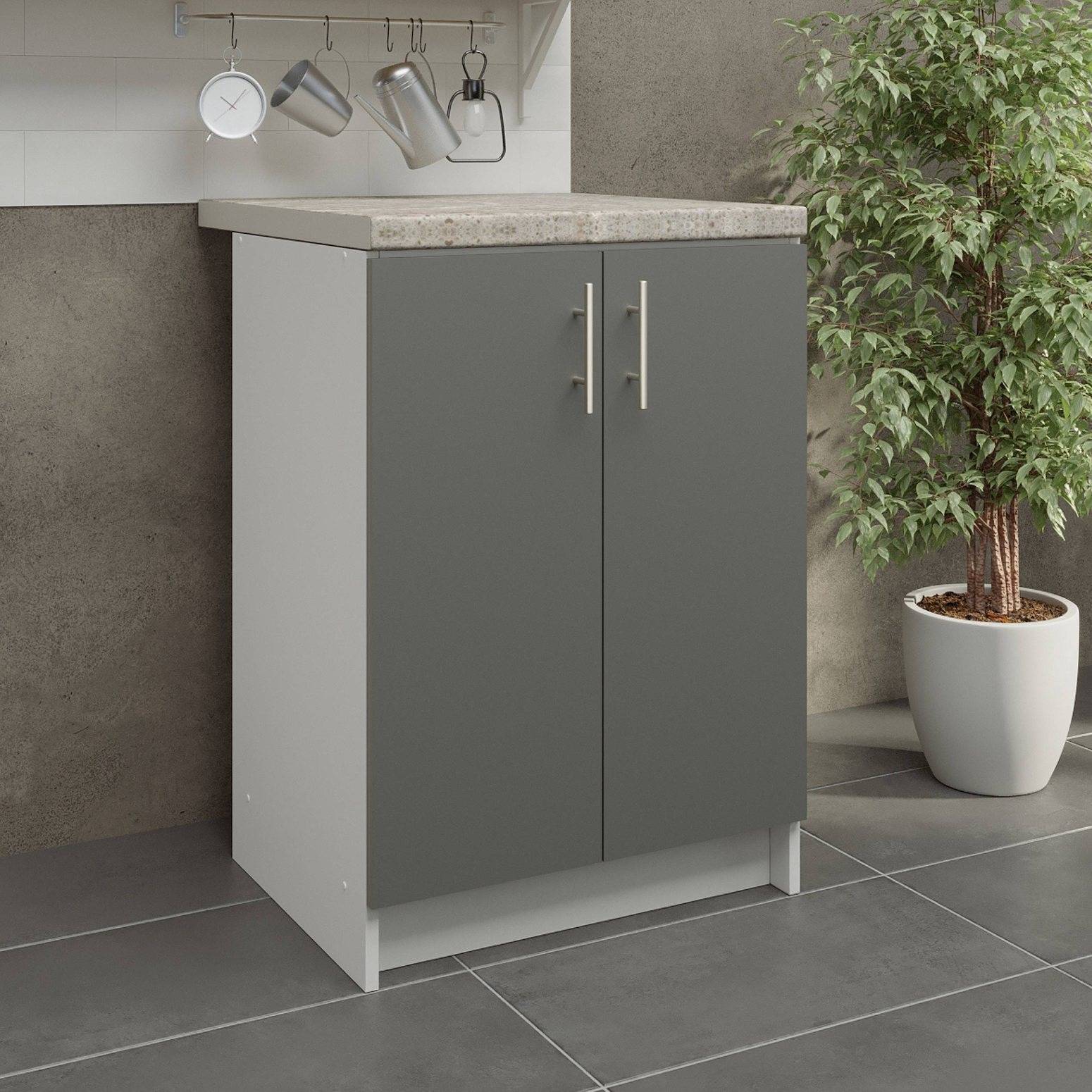 JD Greta 600mm Base Cabinet with 2 Doors & Worktop - Grey Matt - Image 3