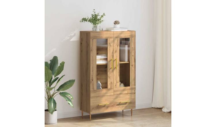 Walplus Engineered Wood Glass Door Highboard - Oak - 69.5 x 31 x 115 cm