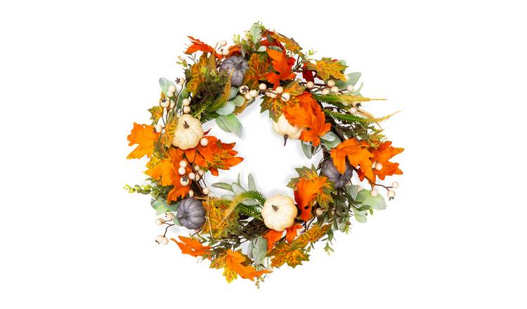 Benross 45cm Autumn Wreath - White Pumpkins