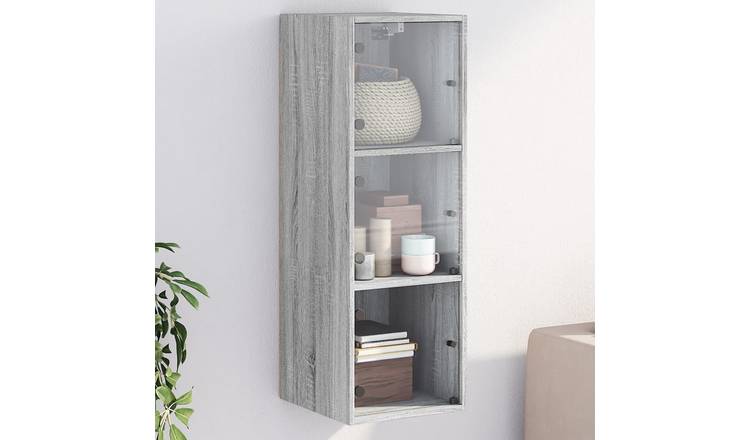 Walplus Engineered Wood Glass Door Wall Cabinet - Grey Sonoma - 35 x 37 x 100 cm