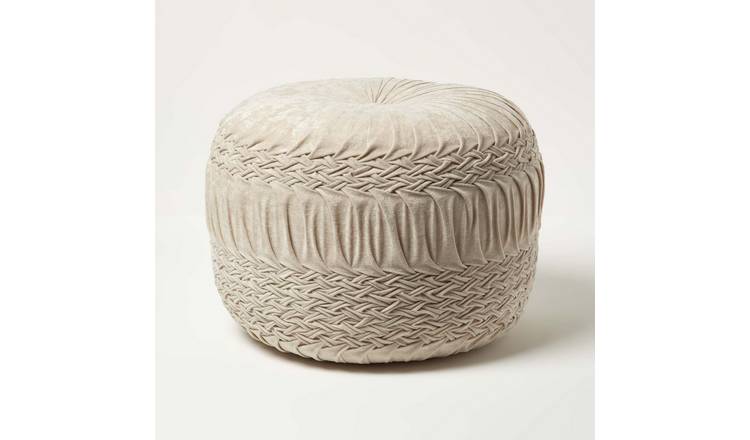 Homescapes Sofia Velvet Pleated Ottoman Footstool – Cream