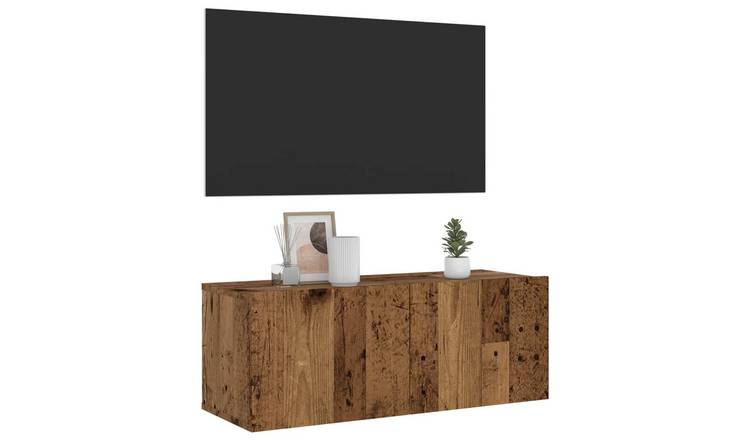 Walplus Engineered Wood Wall Mounted TV Cabinet - Dark Wood - 80 x 30 x 30 cm