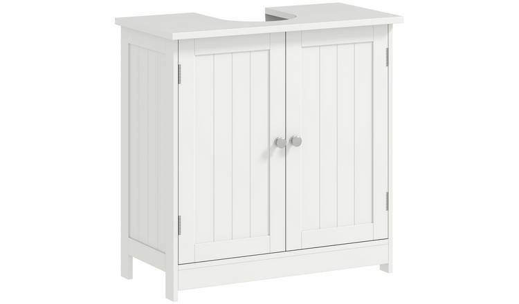 HOMCOM 2-Door Pedestal Sink Storage with Adjustable Shelf - White