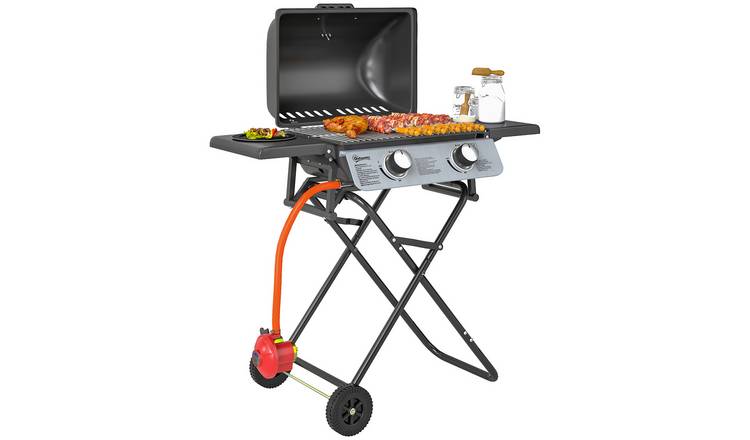 Outsunny Foldable 2 Burner Gas BBQ Grill with Side Tables - Black