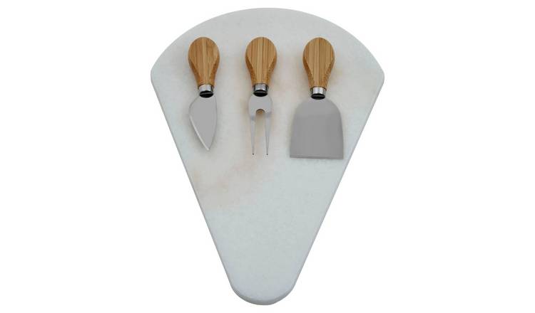 Orsina Kindia White Marble Triangular Cheese Board with 3 Cheese Tools – White