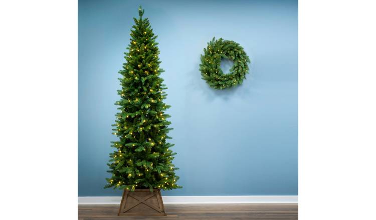 Christmas Tree World 8ft Outdoor Pre-Lit Ultra Slim Mixed Pine Christmas Tree