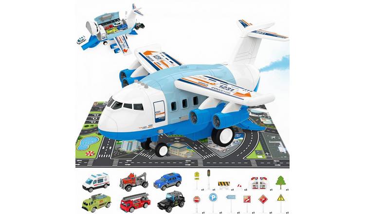 deAO Cargo Airplane And Car Track Play Set - Blue