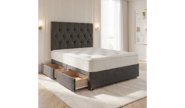 Somnior Chester Linen Double 2 Drawer Open Coil Divan Bed Set - Charcoal