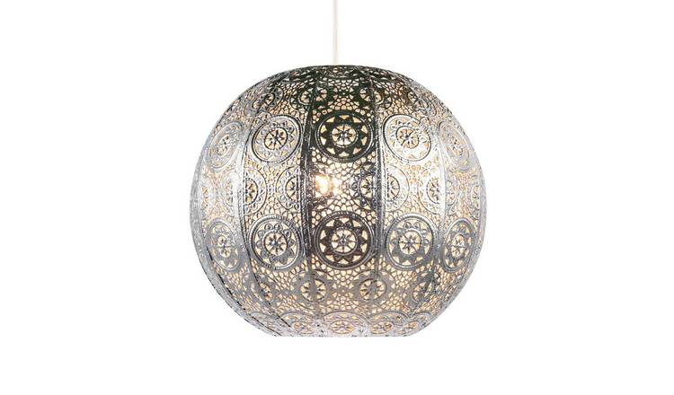 Happy Homewares Silver Spherical Vintage Moroccan Pendant Shade - 30cm