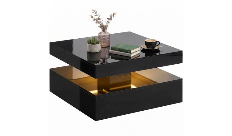 HOMCOM 2-Tier High Gloss Coffee Table with LED - Black