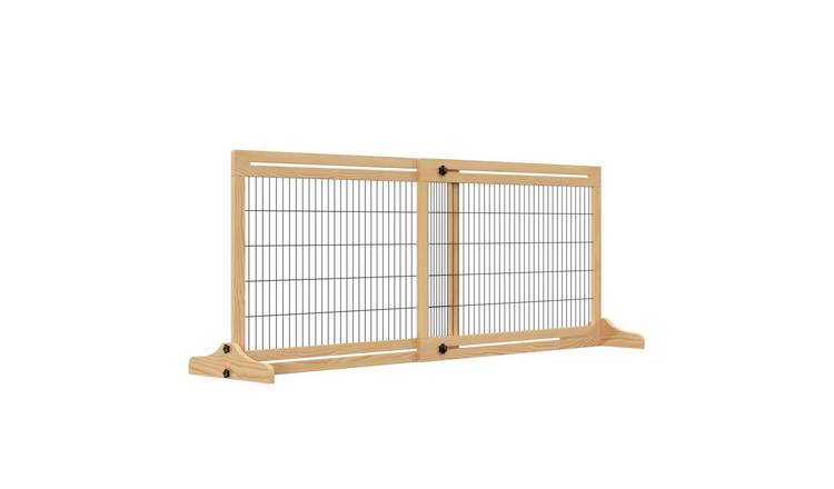 PawHut Wooden Freestanding Dog Gate - 104-180cm x 69cm - Natural