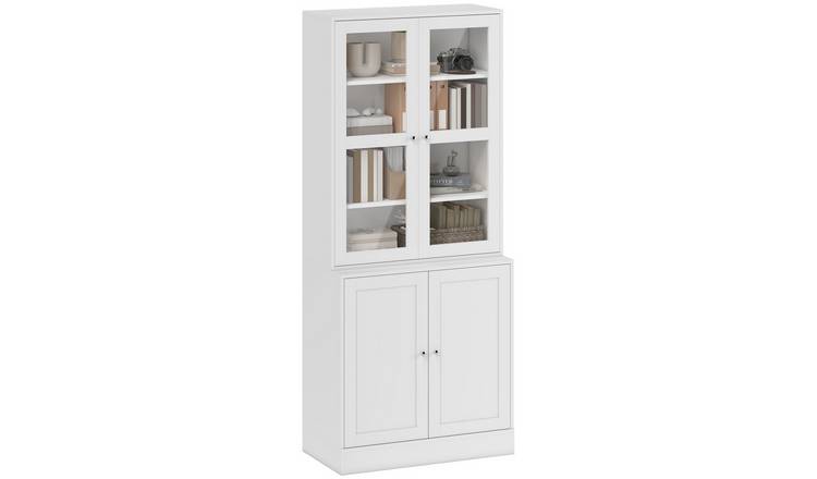 HOMCOM Modern Bookcase with Glass Doors - White