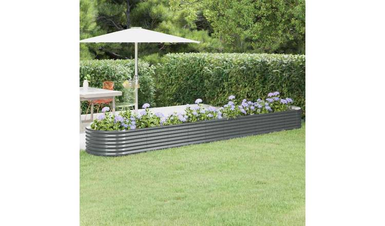 Walplus Galvanised Steel Raised Garden Bed - Anthracite - 440 x 80 x 36 cm