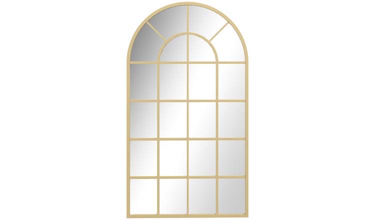 HOMCOM Modern Arched Metal Framed Window Mirror - Gold