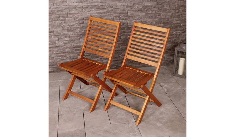Charles Bentley Acacia Wood Pair of Outdoor Foldable Chairs - Brown