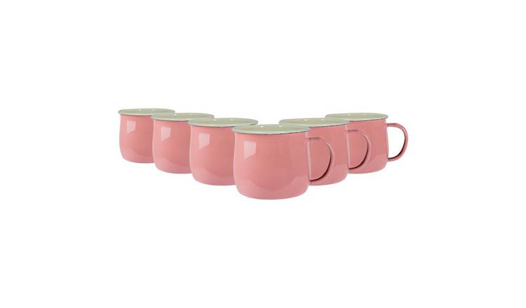 Argon Tableware Coloured 375ml Enamel Belly Mugs Pack of 6 - Pink