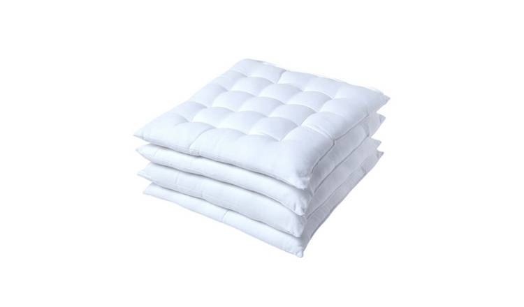 Homescapes Pack of 4 Cotton Seat Pad Chair Cushions - White