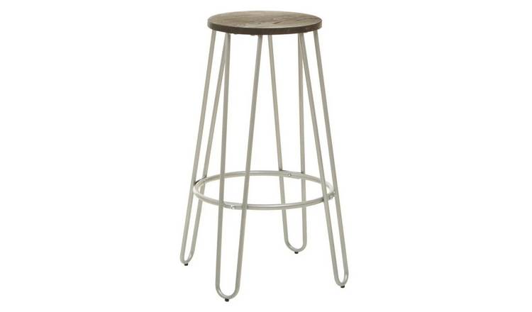 Orsina District Elm Wood Bar Stool – Natural & Silver