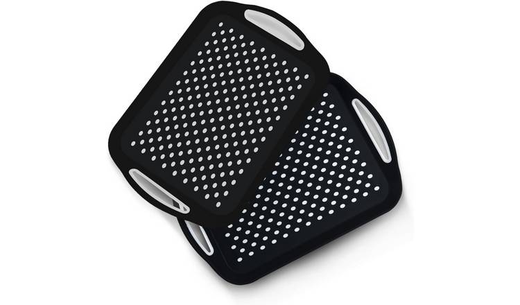 Essen Pack of 2 Non-Slip ABS Plastic Serving Trays - Black