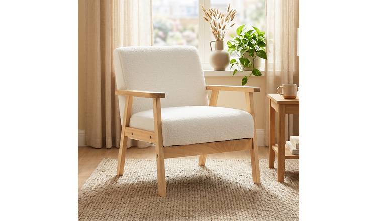 HOMCOM Sherpa Fleece Upholstered Armchair with Solid Wood Legs - Cream White