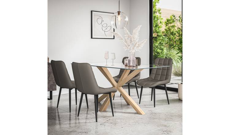 Furniture Online Etta Nova Glass Top Dining Table & 4 Grey Chairs