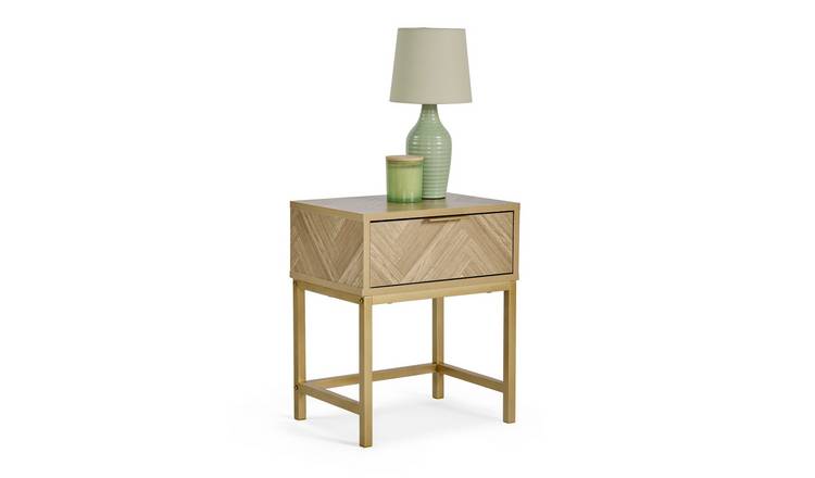 Vonhaus Ducie Herringbone 1 Drawer Bedside Table - Brown